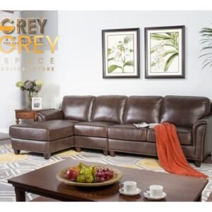 ''Brown L-shaped sofa''